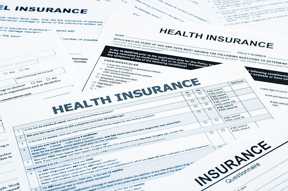 health insurance form, paperwork and questionnaire