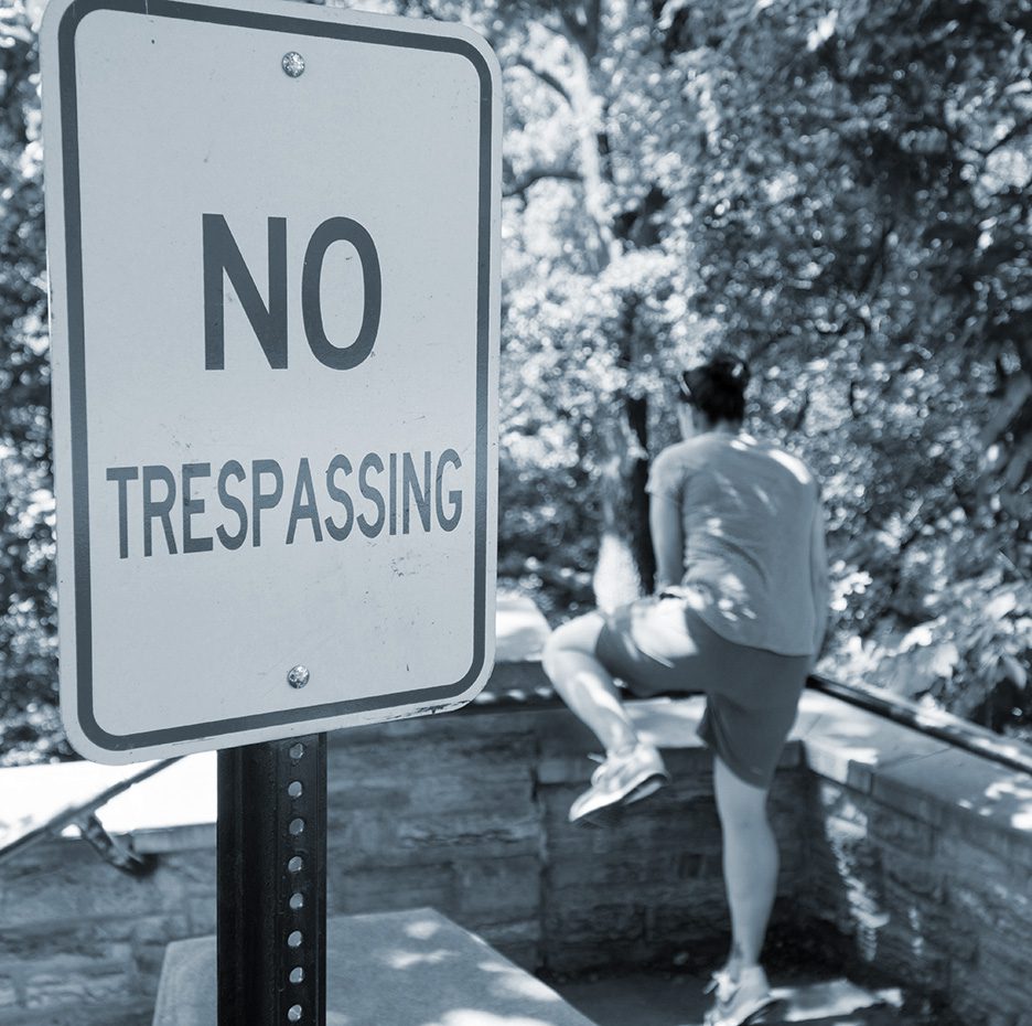 Man Trespasses right behind a 